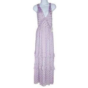 Altar'd State Lavender Gold Dot Tiered Maxi Dress Size Small NWT Flaw